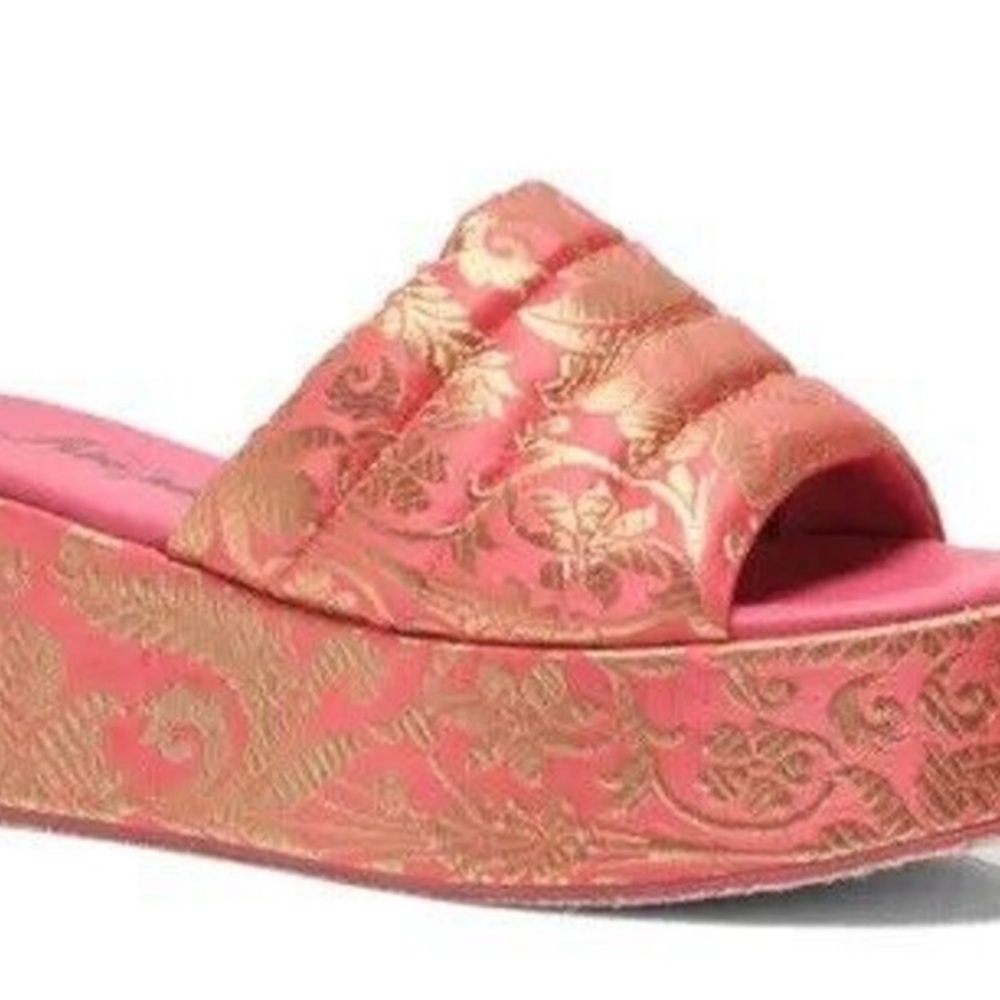 Free People Pink and Gold Platform Slides
